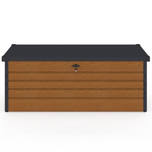 Coffre De Rangement Métal Verrouillable Effet Bois Et Gris Pour Jardin 600l 165x70x63 Cm