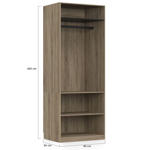 Dressing Modulable Taylor 200 X 55 X 200 Cm 3 Modules Avec Penderies + Étagères + Tiroirs Hêtre