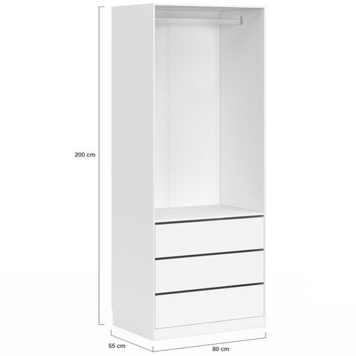 Dressing Taylor 80 X 55 X 200 Cm 1 Module Avec Penderie + 3 Tiroirs Blanc