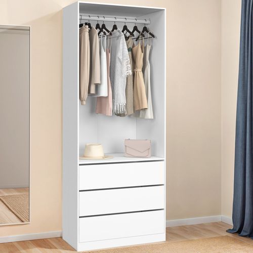 Dressing Taylor 80 X 55 X 200 Cm 1 Module Avec Penderie + 3 Tiroirs Blanc