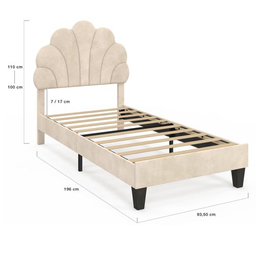 Lit Simple Coquillage 90 X 190 Cm Amanda Avec Sommier Velours Beige