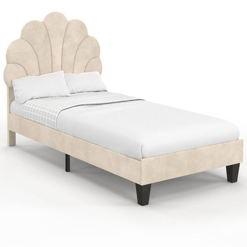 Lit Simple Coquillage 90 X 190 Cm Amanda Avec Sommier Velours Beige