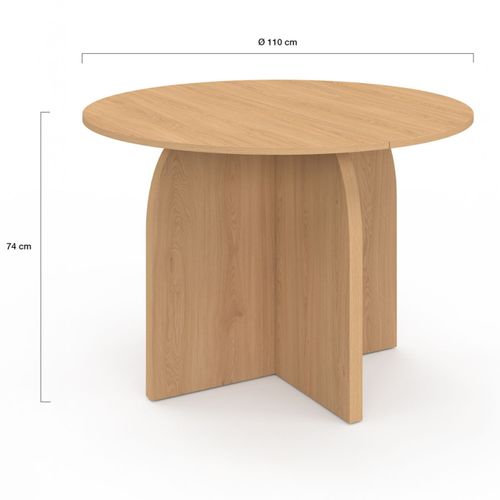 Table à Manger Fixe Ronde Aby 6 Personnes Bois Effet Hêtre 110 Cm