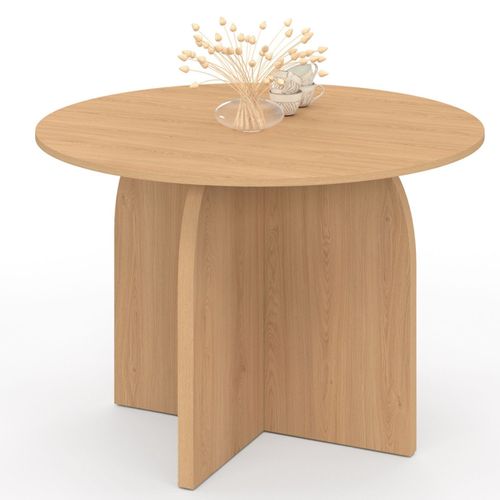 Table à Manger Fixe Ronde Aby 6 Personnes Bois Effet Hêtre 110 Cm