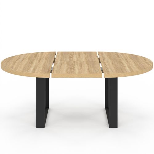 Table à Manger Extensible Ronde Phoenix 6-10 Personnes Bois Et Noir 140-200 Cm