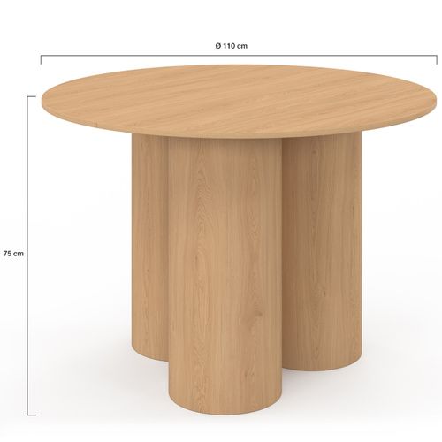 Table à Manger Ronde Eloise Pied Central Cylindrique 6 Personnes Hêtre 110 Cm