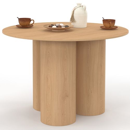 Table à Manger Ronde Eloise Pied Central Cylindrique 6 Personnes Hêtre 110 Cm