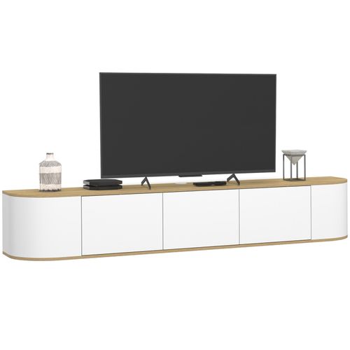 Meuble TV 180 Cm Suspendu Leora 3 Portes Bois Et Blanc
