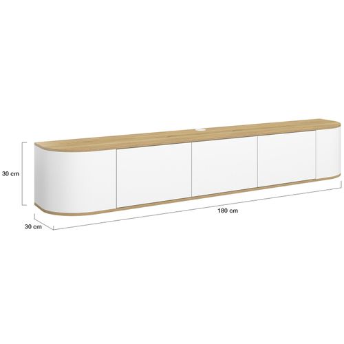 Meuble TV 180 Cm Suspendu Leora 3 Portes Bois Et Blanc