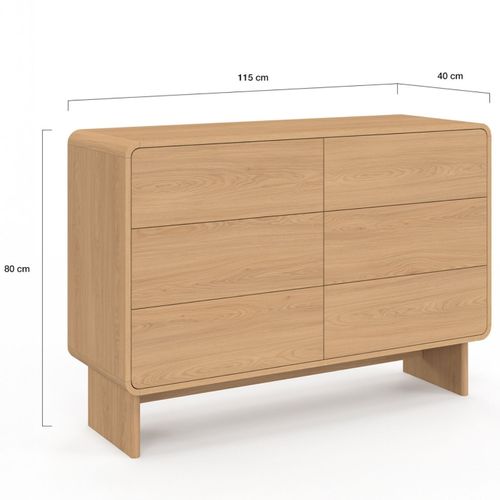 Commode 6 Tiroirs Capucine 110 Cm Façon Hêtre Design Arrondi