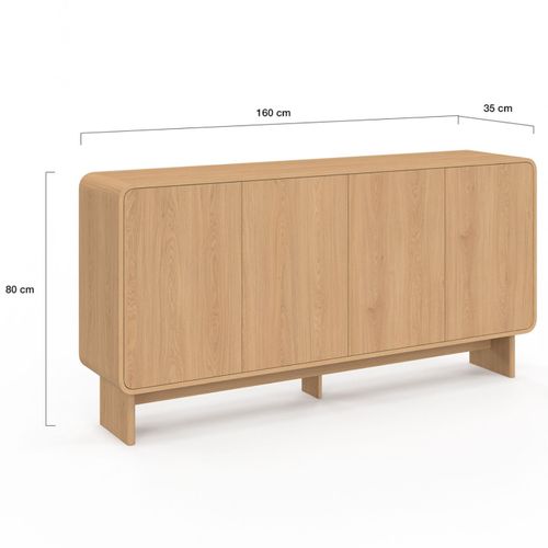 Buffet 160 Cm Capucine XXL 4 Portes Façon Hêtre Design Arrondi