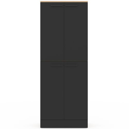 Buffet Haut Armoire De Cuisine H.160 Cm Alto 4 Portes Avec Rangements Façon Hêtre Et Noir
