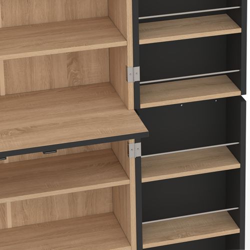 Buffet Haut Armoire De Cuisine H.160 Cm Alto 4 Portes Avec Rangements Façon Hêtre Et Noir