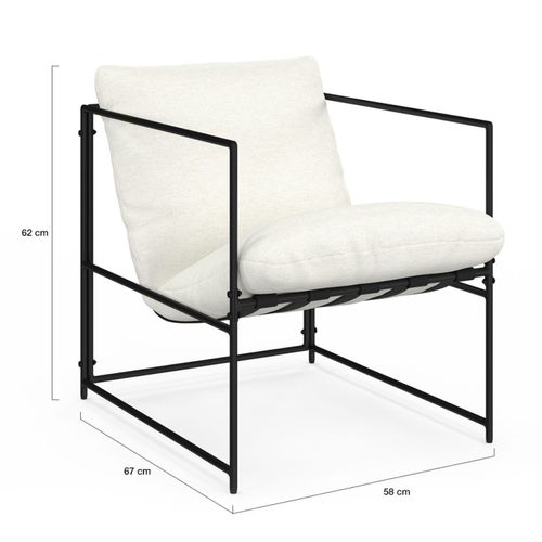 Fauteuil Rembourré Ulysse Structure Métal Et Coussin Blanc