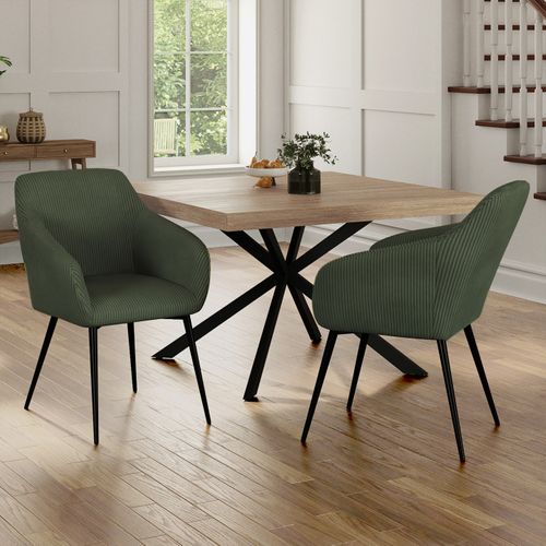 Lot De 2 Chaises De Salle à Manger, Fauteuils De Table Jany En Velours Côtelé Vert Kaki
