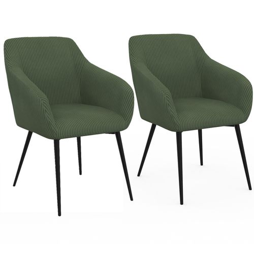 Lot De 2 Chaises De Salle à Manger, Fauteuils De Table Jany En Velours Côtelé Vert Kaki