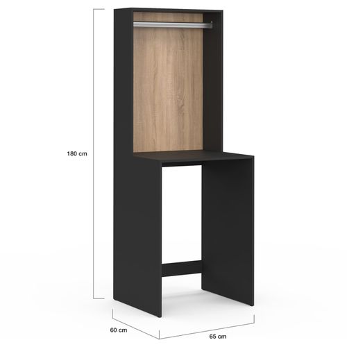 Meuble Dessus Machine à Laver Avec Penderie Wallis Noir Et Bois Façon Hêtre