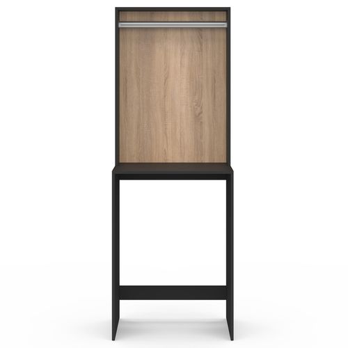 Meuble Dessus Machine à Laver Avec Penderie Wallis Noir Et Bois Façon Hêtre