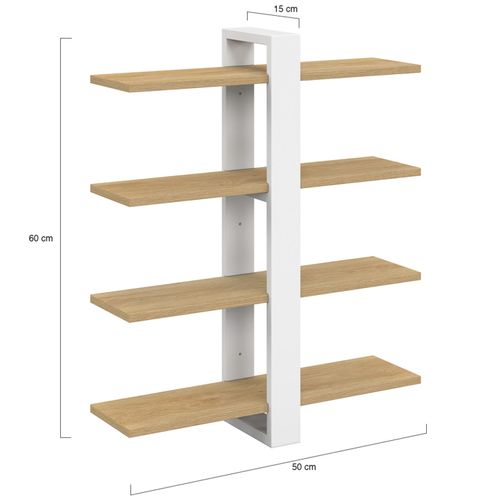 Etagère Murale Avec Étagères Coulissantes Ora 4 Niveaux Façon Hêtre Et Blanc
