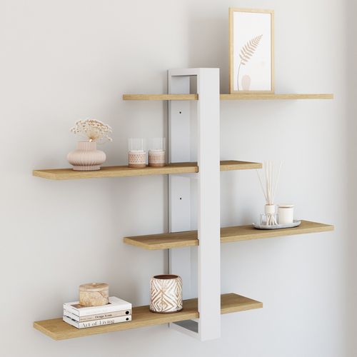 Etagère Murale Avec Étagères Coulissantes Ora 4 Niveaux Façon Hêtre Et Blanc