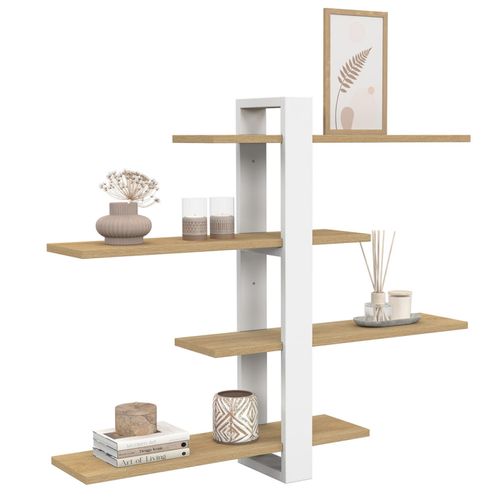 Etagère Murale Avec Étagères Coulissantes Ora 4 Niveaux Façon Hêtre Et Blanc