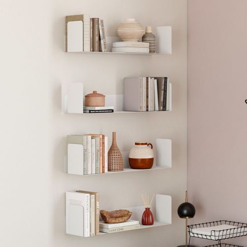 Lot De 4 Étagères 60x15 Cm Pour Livres Metra Blanches