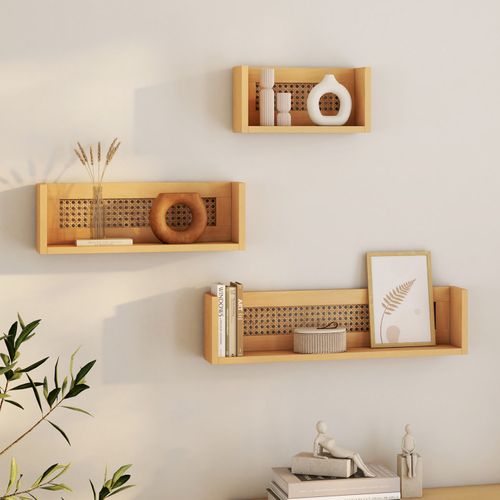 Lot De 3 Étagères Murales Edhen Bois Et Cannage 60/45/30 Cm