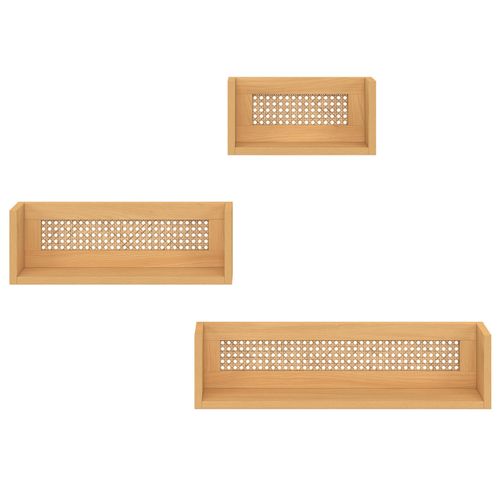 Lot De 3 Étagères Murales Edhen Bois Et Cannage 60/45/30 Cm