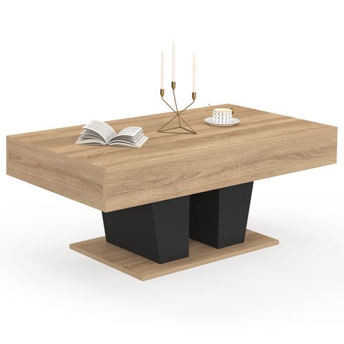 Table Basse Plateau Relevable Rectangulaire Eliad Bois Et Noir