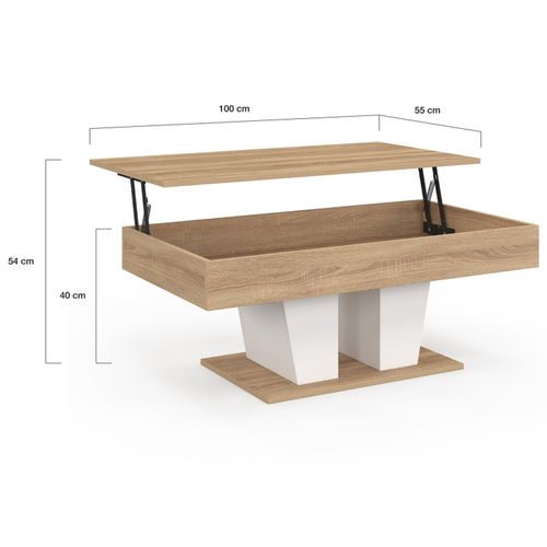 Table Basse Plateau Relevable Rectangulaire Eliad Bois Et Blanc