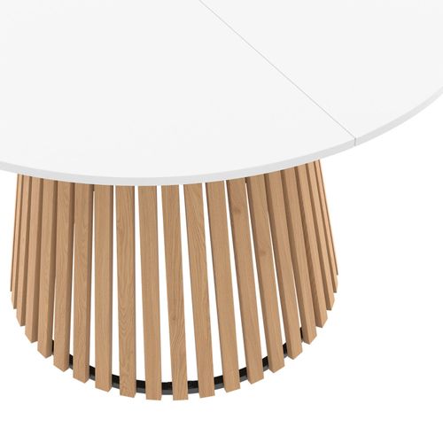 Table à Manger Ronde Carmen 6 Personnes Pied Bois En Lattes Et Plateau Bois Blanc 110 Cm