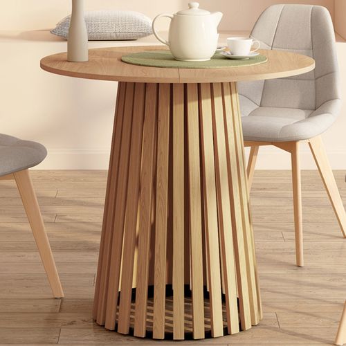 Table à Manger Ronde Carmen 4 Personnes Pied Bois En Lattes Et Plateau Bois 80 Cm