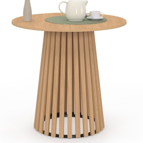Table à Manger Ronde Carmen 4 Personnes Pied Bois En Lattes Et Plateau Bois 80 Cm