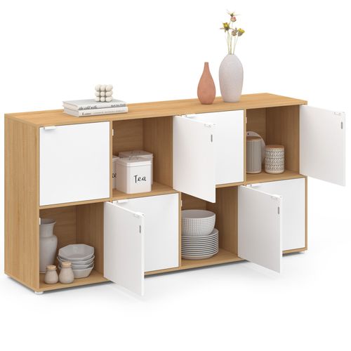 Buffet Casier 139 Cm Cassie 8 Portes Blanc Et Bois