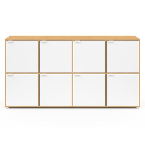 Buffet Casier 139 Cm Cassie 8 Portes Blanc Et Bois
