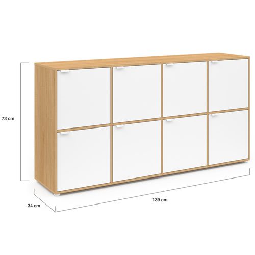Buffet Casier 139 Cm Cassie 8 Portes Blanc Et Bois