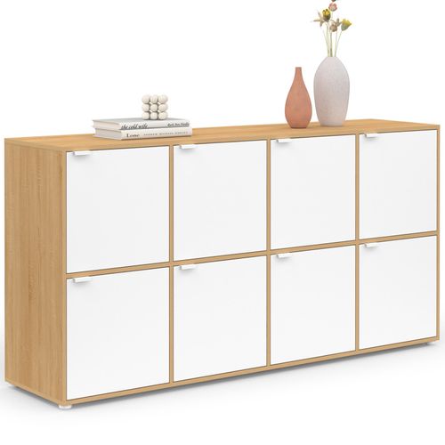 Buffet Casier 139 Cm Cassie 8 Portes Blanc Et Bois