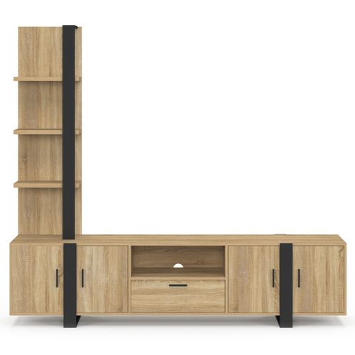 Ensemble Meuble TV Avec Étagères Et Placard 200 Cm Phoenix Bois Et Noir