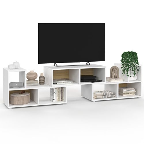 Meuble TV Combiné 3 Pièces Modulables Leonard Pour Salon Chambre Et Bureau, 140-205 X 30 X 43 Cm