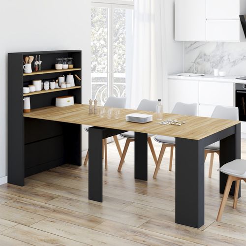 Table Buffet Haut Extensible Orlando 8 Personnes Bois Et Noir 235 Cm