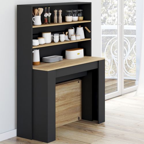 Table Buffet Haut Extensible Orlando 8 Personnes Bois Et Noir 235 Cm