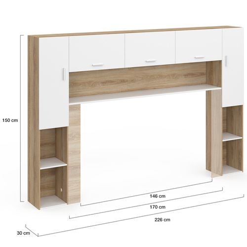 Pont De Lit Bridget 226 Cm Avec Rangements Bois Et Blanc