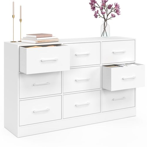 Commode 9 Tiroirs En Tissu Uppah 113 Cm Meuble De Rangement Bois Blanc