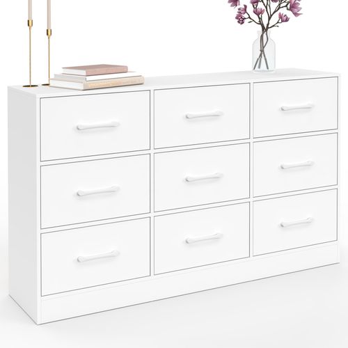 Commode 9 Tiroirs En Tissu Uppah 113 Cm Meuble De Rangement Bois Blanc