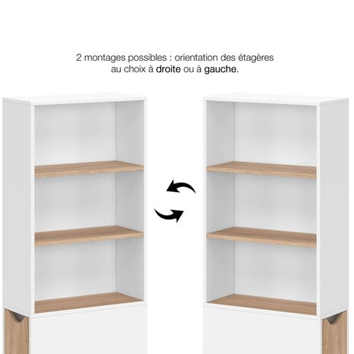 Meuble Colonne Salle De Bain Tomi Gain De Place Desserte 2 Niveaux Avec Tiroirs Et 3 Étagères Façon