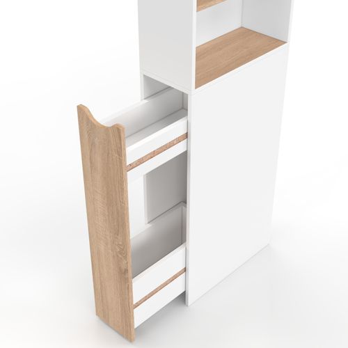 Meuble Colonne Salle De Bain Tomi Gain De Place Desserte 2 Niveaux Avec Tiroirs Et 3 Étagères Façon