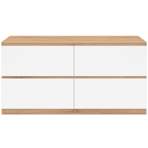 Meuble Double Vasque Suspendu Salle De Bain Tomi 120 Cm 4 Tiroirs Façon Hêtre Et Blanc