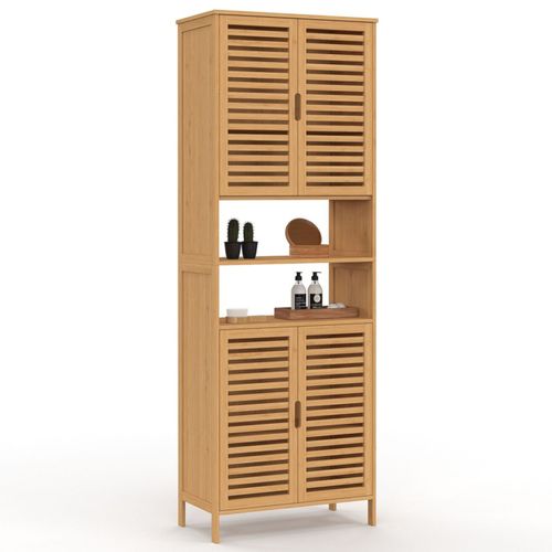 Meuble Armoire Colonne Salle De Bain Bambou Bea 4 Portes Et 2 Niches