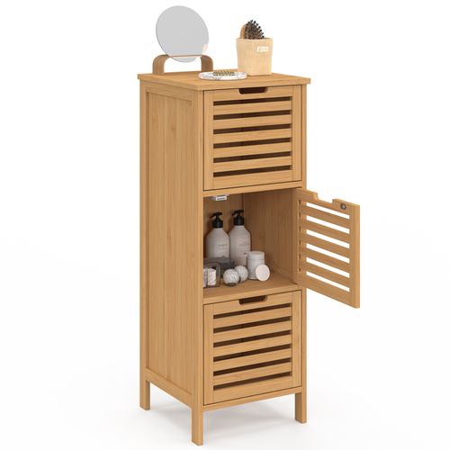 Meuble D'appoint Salle De Bain Bambou Bea 3 Portes 30 X 30 X 80 Cm
