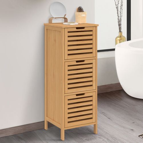 Meuble D'appoint Salle De Bain Bambou Bea 3 Portes 30 X 30 X 80 Cm